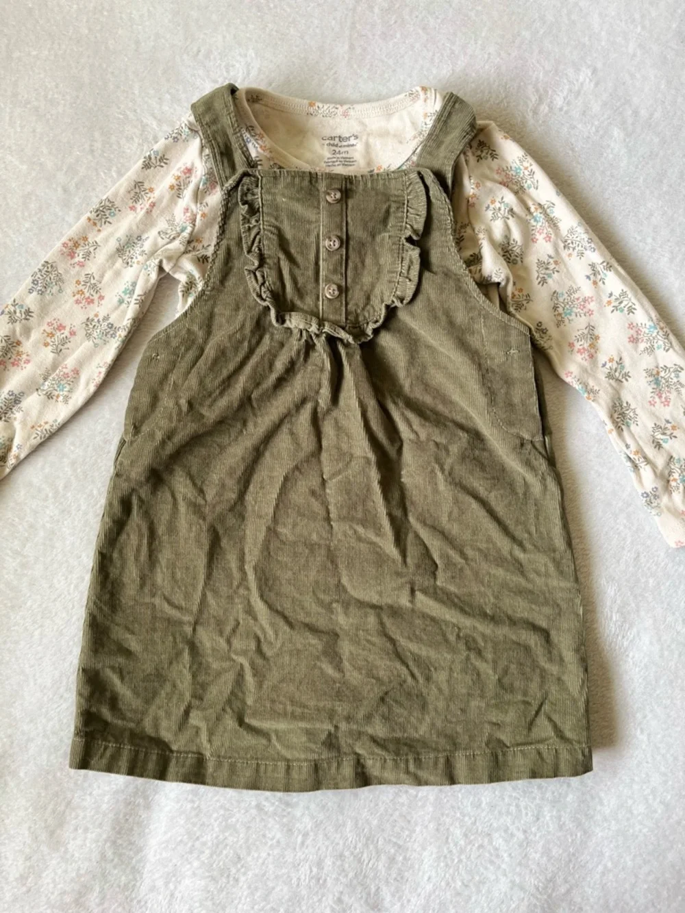 Carter's Olive Green Corduroy Kids Overall Dress Set